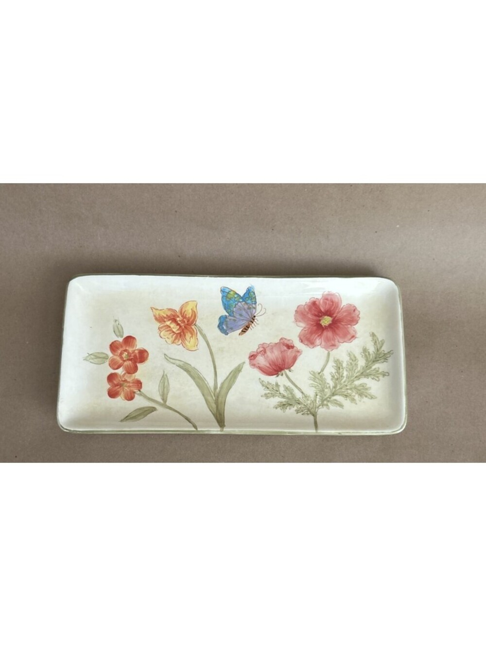 Butterfly Garden, hand painted tray - ceramic - pretty- rectangle